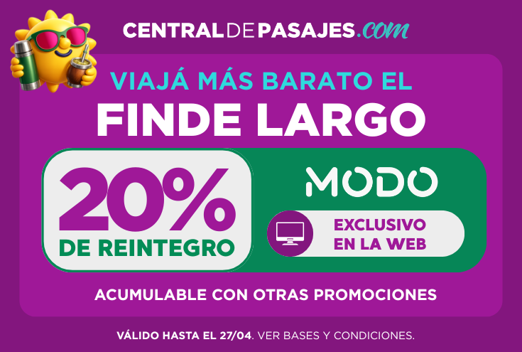 Ya llega el finde largo! Aprovechá 20% de reintegro con MODO en la web o 3 cuotas sin interés en la App.