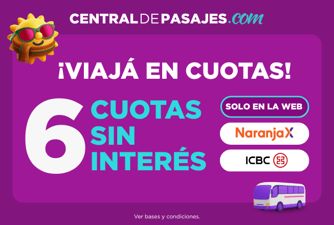 En la web de Centraldepasajes.com podés pagar en 6 cuotas sin interés.