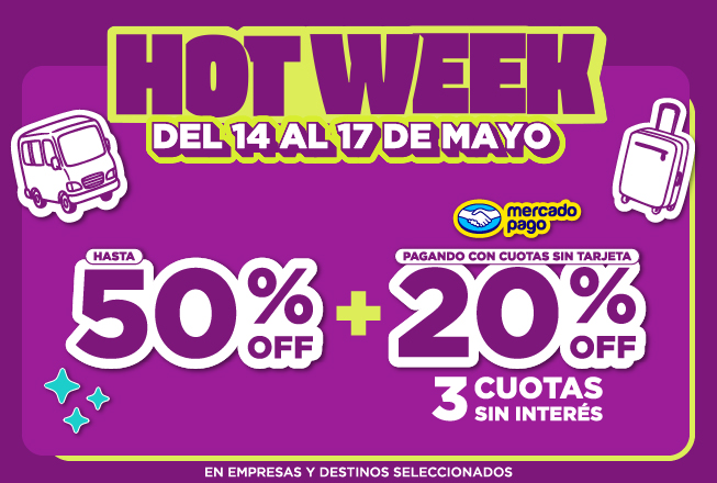 Durante el Hotweek,aprovechá 20%OFF extra y 3 cuotas sin interés pagando con cuotas sin tarjeta de mercadopago